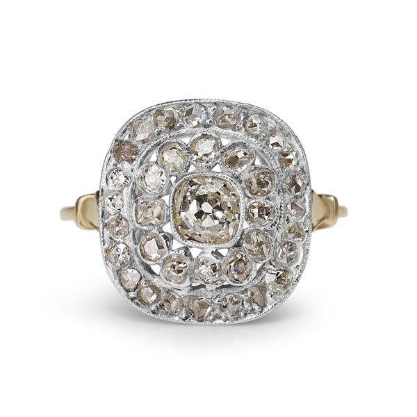 18ct Yellow and White Gold Antique Old Cut Diamond Cluster Ring