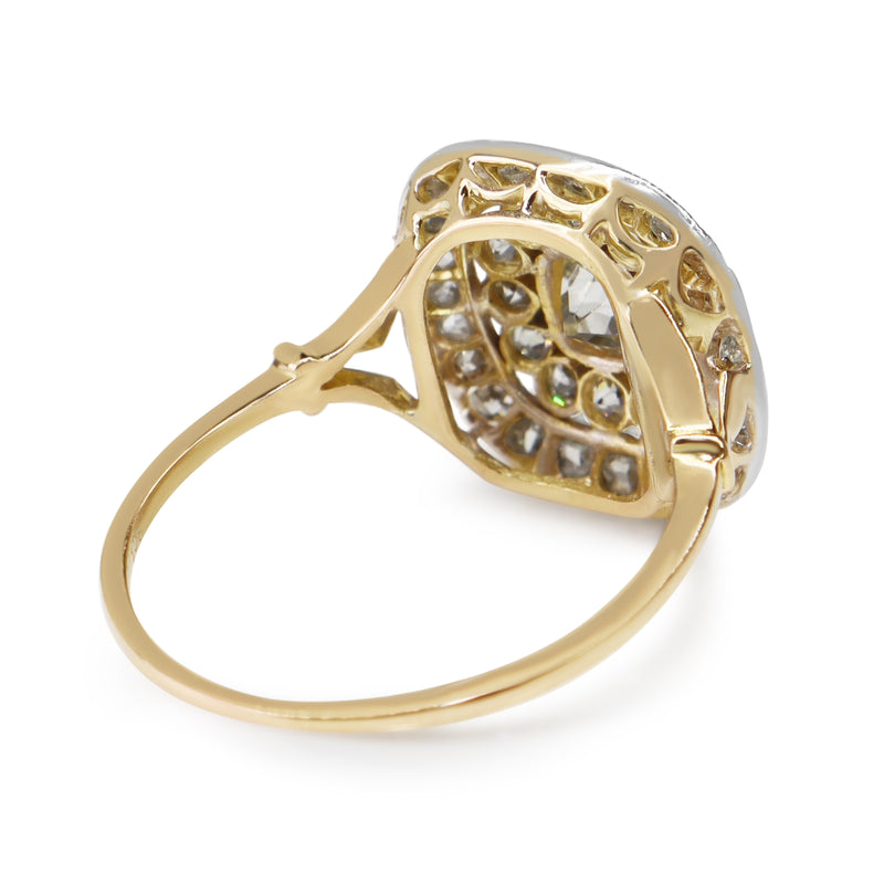 18ct Yellow and White Gold Antique Old Cut Diamond Cluster Ring