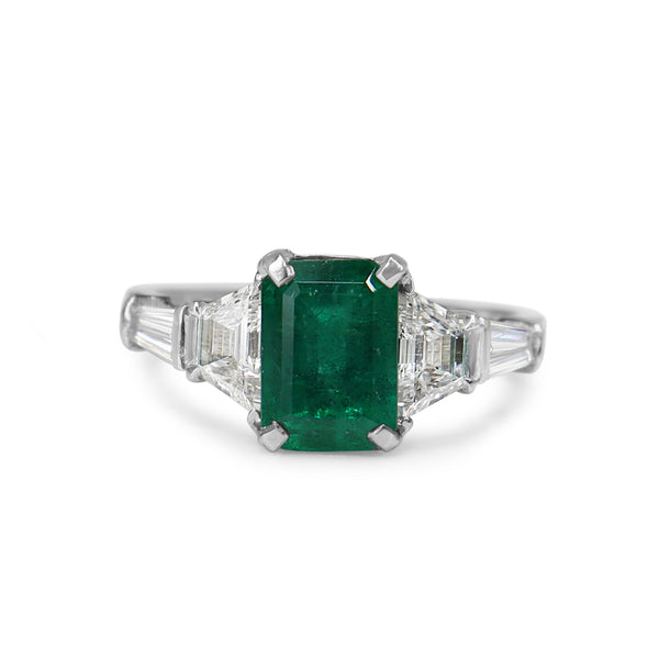 Platinum Emerald, Trapezoid and Tapered Baguettes Diamond Ring