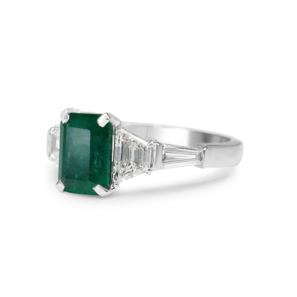 Platinum Emerald, Trapezoid and Tapered Baguettes Diamond Ring
