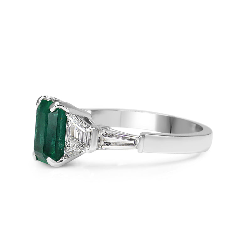Platinum Emerald, Trapezoid and Tapered Baguettes Diamond Ring