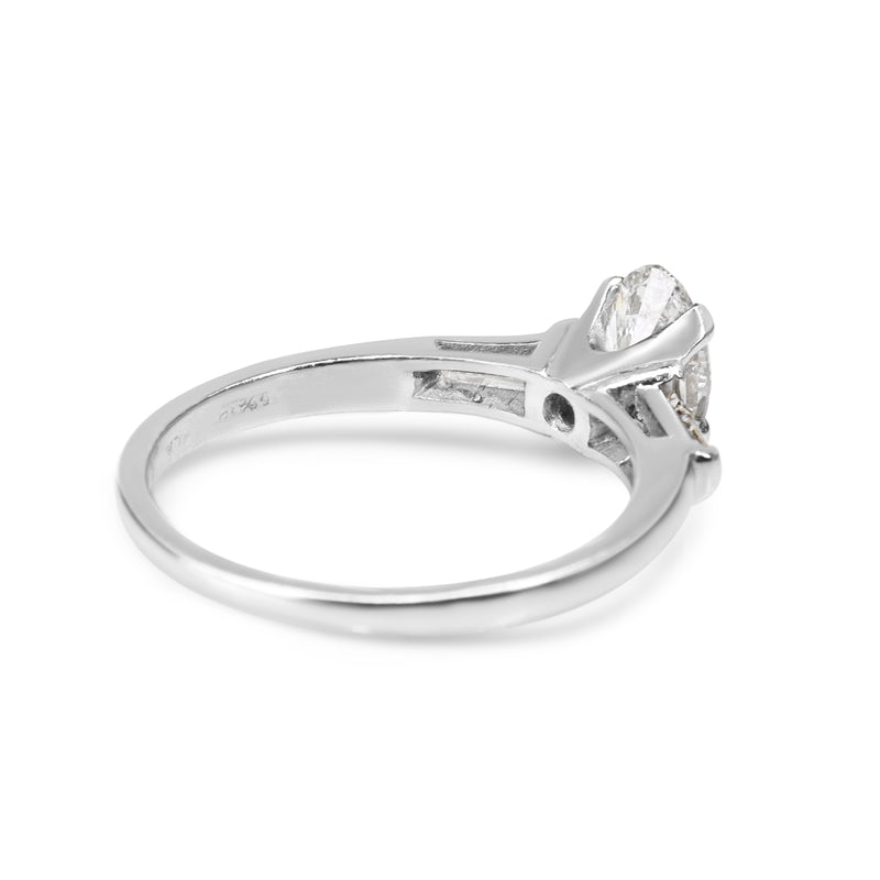 Platinum Oval and Baguette Diamond 3 Stone Ring