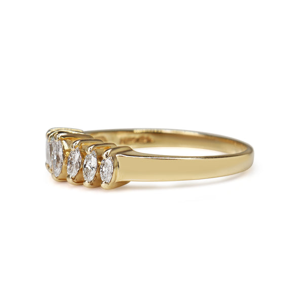 14ct Yellow Gold 7 Stone Marquise Diamond Ring