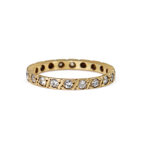 9ct Yellow Gold White and Brown Stone Eternity Band Ring