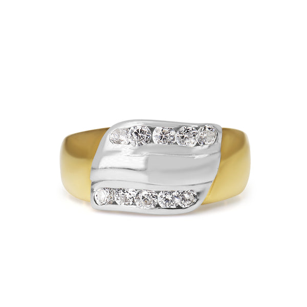 14ct Yellow and White Gold Channel Set Diamond Chunky Band Ring