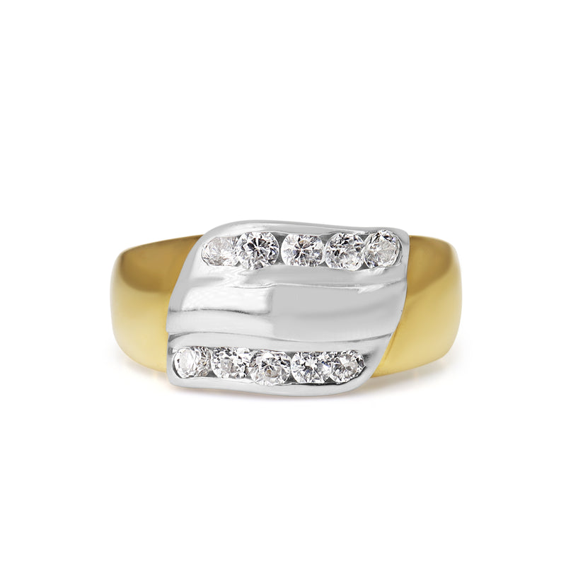 14ct Yellow and White Gold Channel Set Diamond Chunky Band Ring
