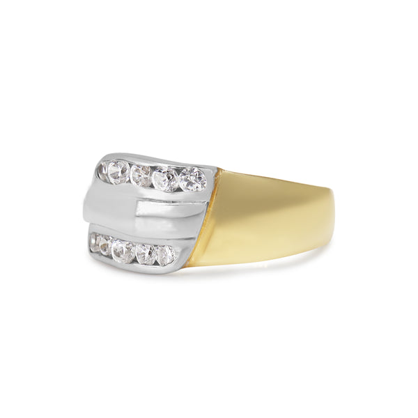 14ct Yellow and White Gold Channel Set Diamond Chunky Band Ring
