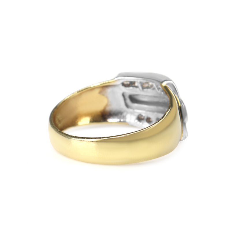 14ct Yellow and White Gold Channel Set Diamond Chunky Band Ring