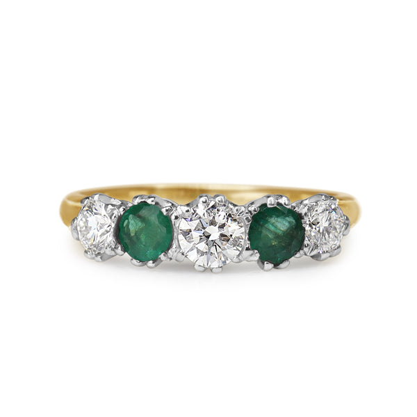 18ct Yellow and White Gold Emerald and Diamond 5 Stone Ring