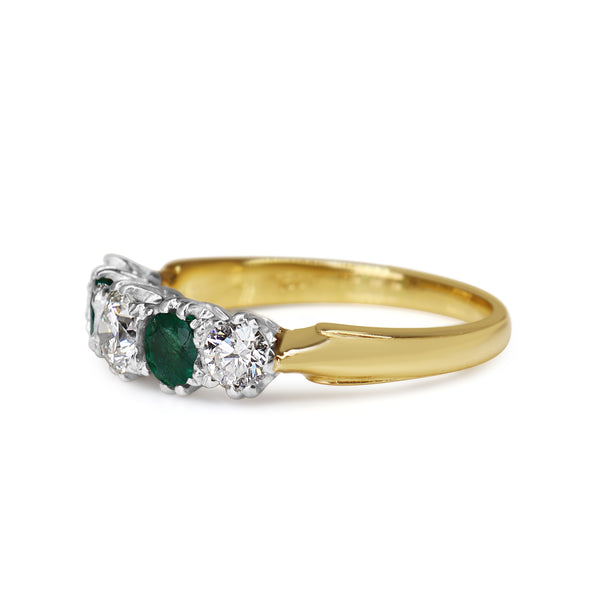 18ct Yellow and White Gold Emerald and Diamond 5 Stone Ring