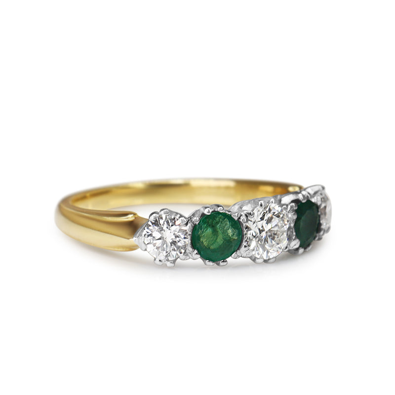 18ct Yellow and White Gold Emerald and Diamond 5 Stone Ring