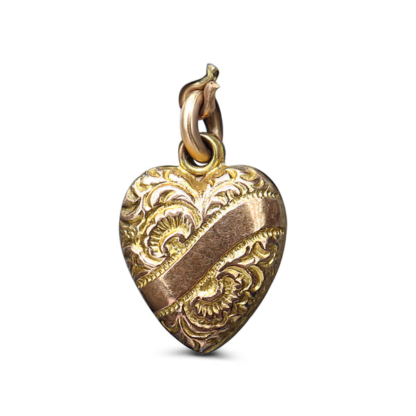 9ct Yellow Gold Antique Heart Charm / Pendant