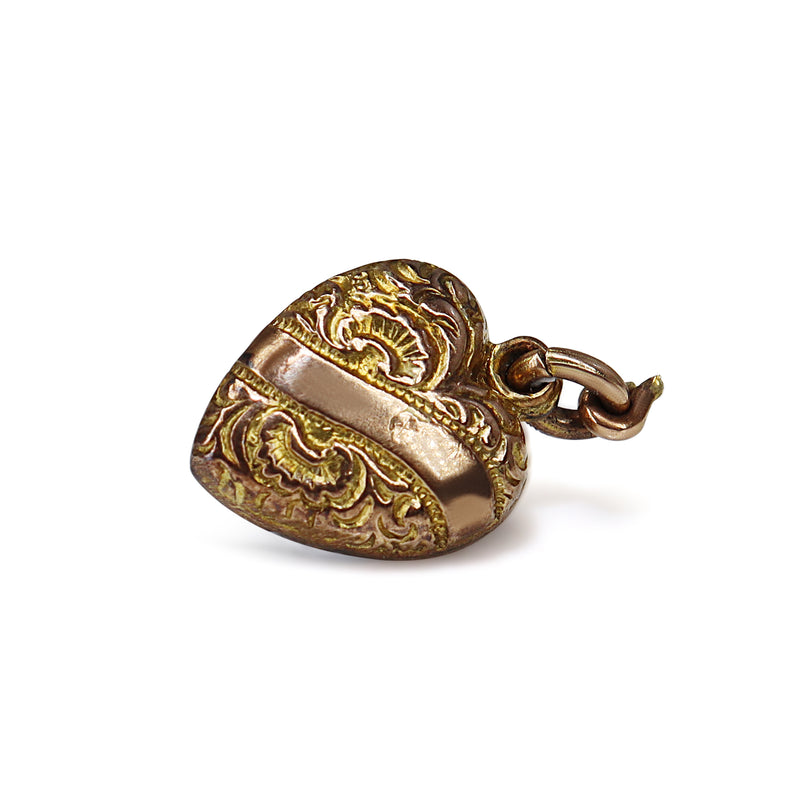 9ct Yellow Gold Antique Heart Charm / Pendant