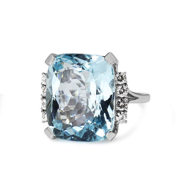 Platinum Aquamarine and Diamond Cocktail Ring