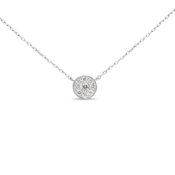Platinum Round Diamond Halo Cluster Necklace