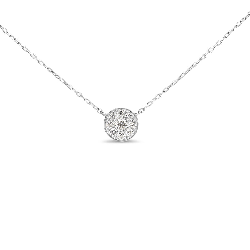 Platinum Round Diamond Halo Cluster Necklace