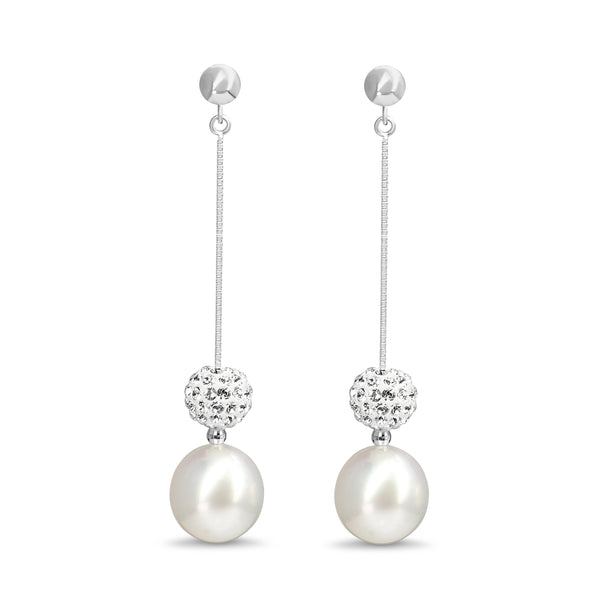 14ct White Gold 9.3mm South Sea Pearls and Crystal Earrings