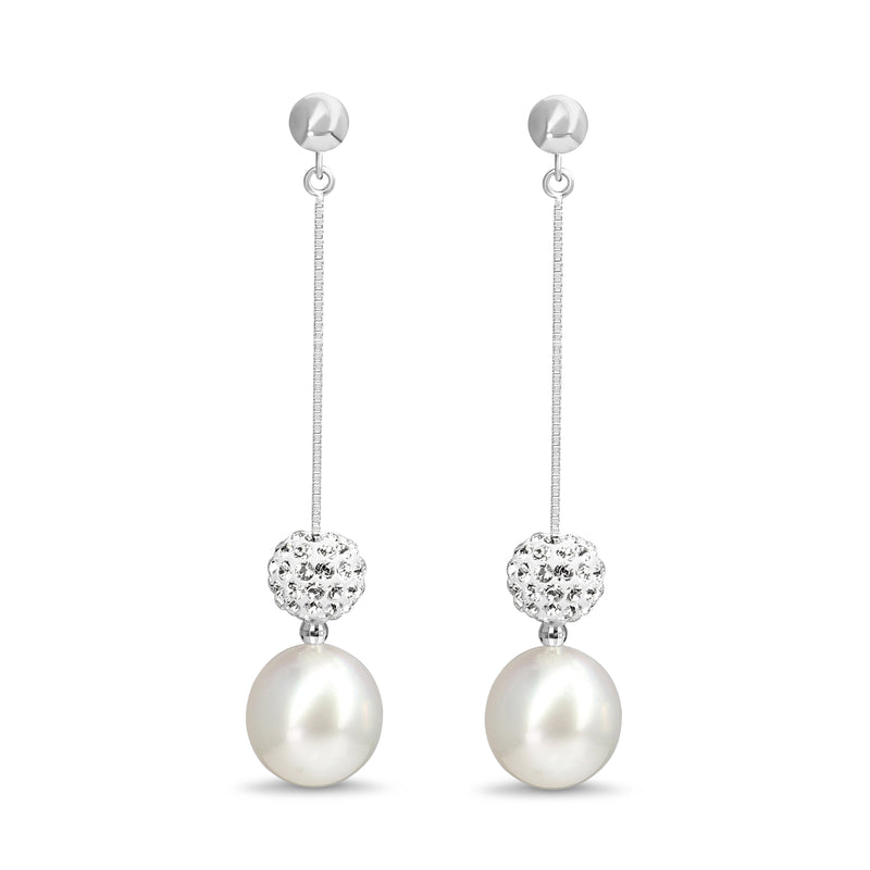 14ct White Gold 9.3mm South Sea Pearls and Crystal Earrings