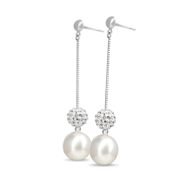 14ct White Gold 9.3mm South Sea Pearls and Crystal Earrings