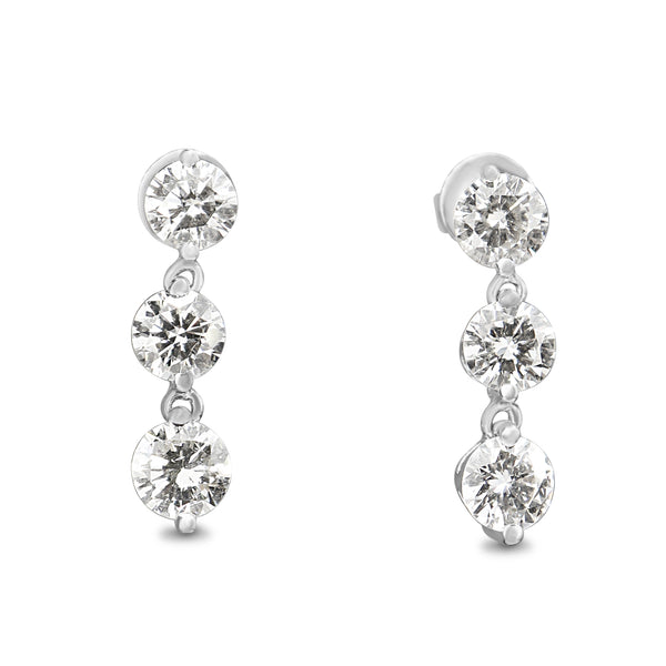 Platinum and 18ct White Gold 3 x Diamond Drop Earrings