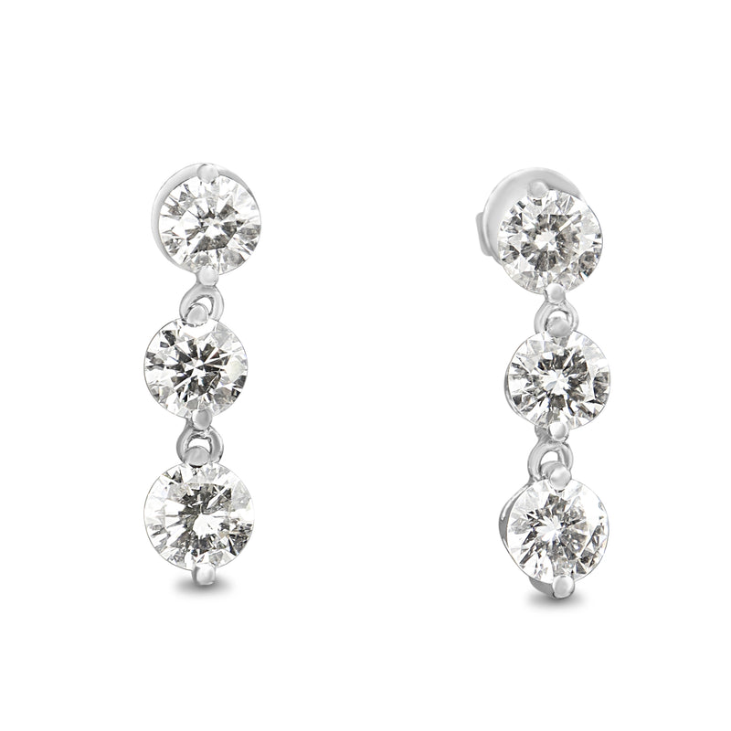 Platinum and 18ct White Gold 3 x Diamond Drop Earrings