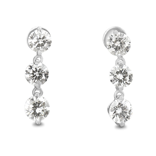 Platinum and 18ct White Gold 3 x Diamond Drop Earrings