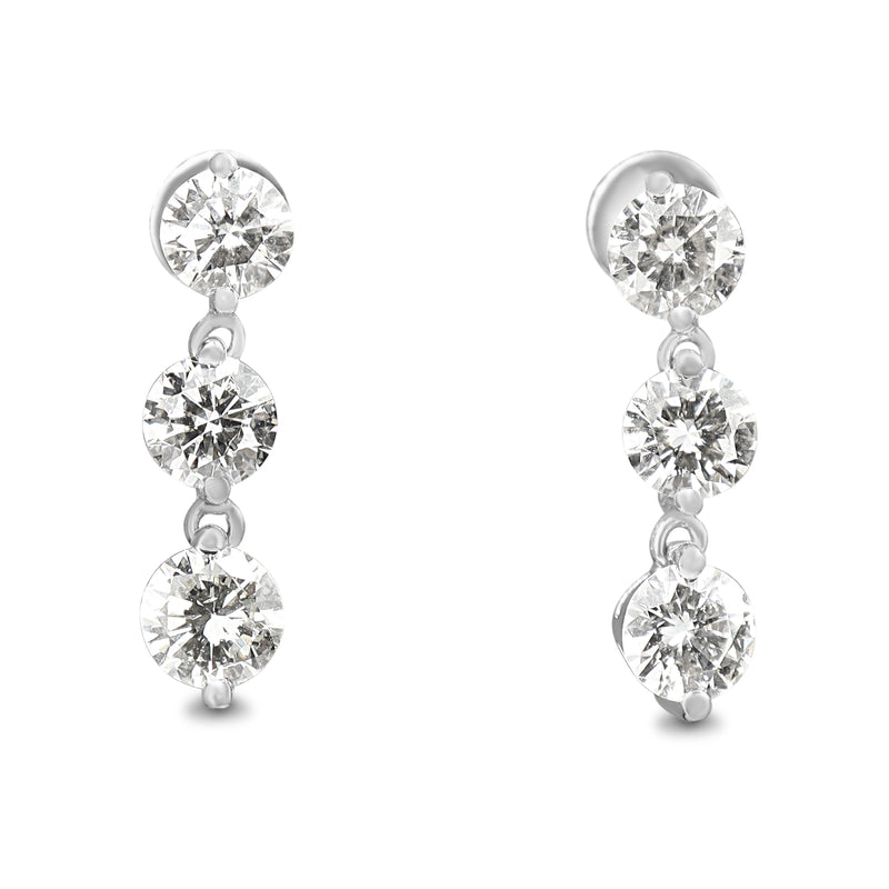 Platinum and 18ct White Gold 3 x Diamond Drop Earrings