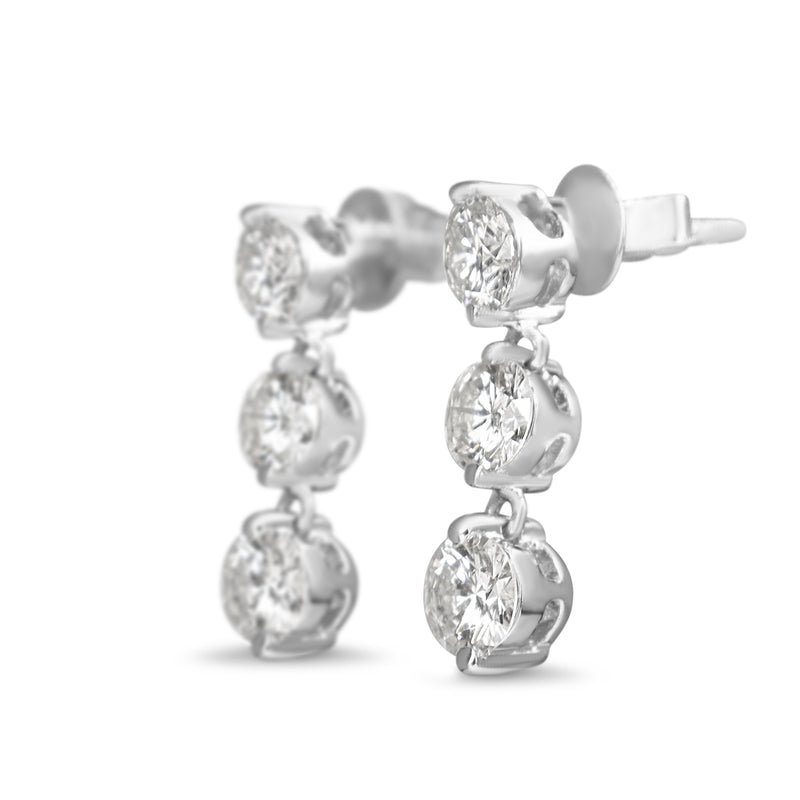 Platinum and 18ct White Gold 3 x Diamond Drop Earrings