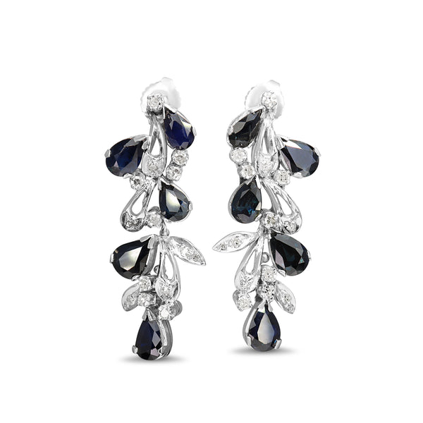 Palladium Sapphire and Diamond Drop Earrings