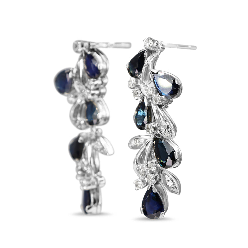 Palladium Sapphire and Diamond Drop Earrings