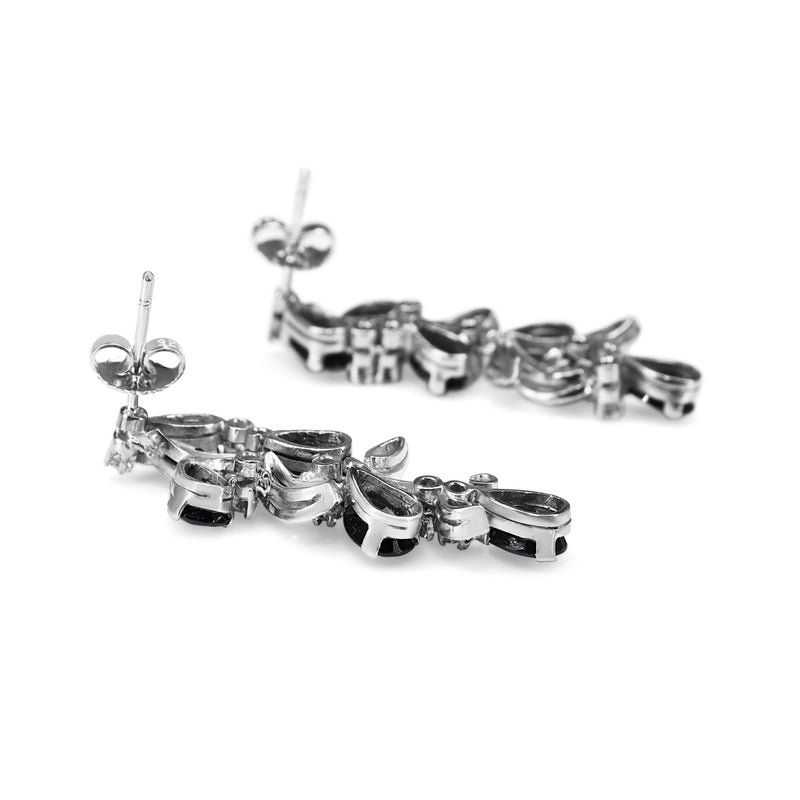 Palladium Sapphire and Diamond Drop Earrings