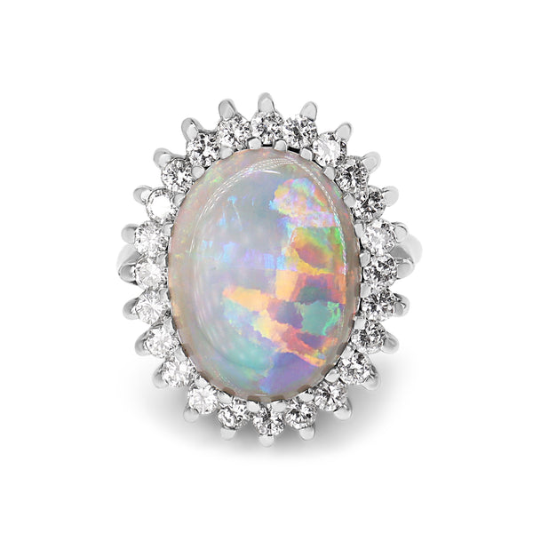 18ct White Gold Opal and Diamond Halo Ring