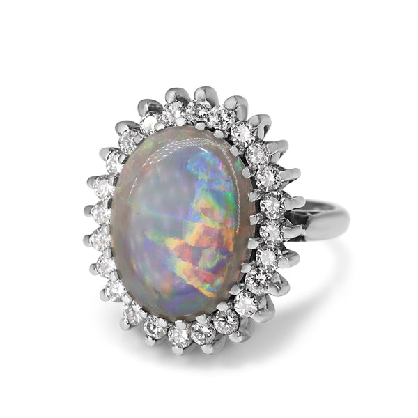 18ct White Gold Opal and Diamond Halo Ring