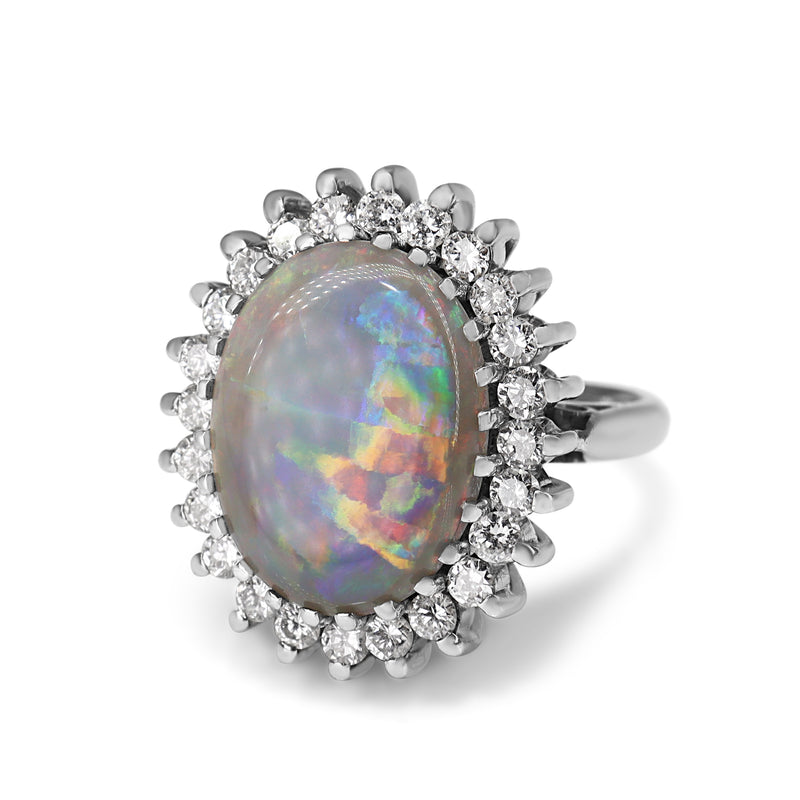 18ct White Gold Opal and Diamond Halo Ring