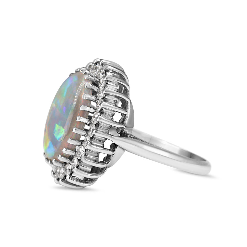 18ct White Gold Opal and Diamond Halo Ring
