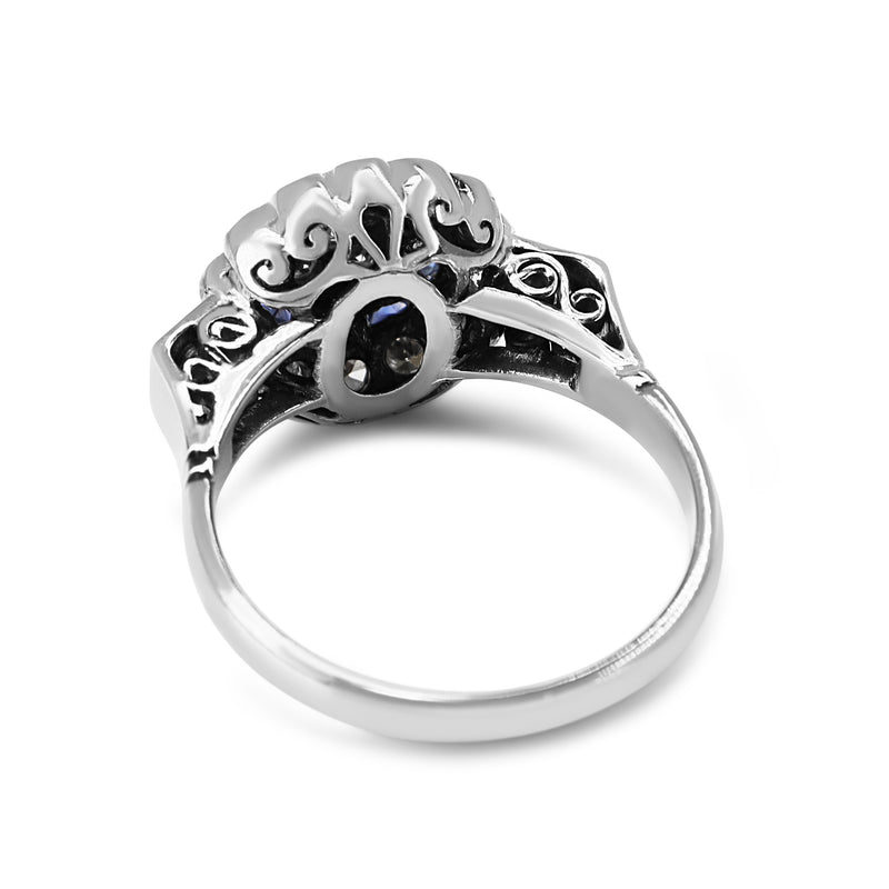 Palladium Art Deco Sapphire and Old Cut Diamond Ring