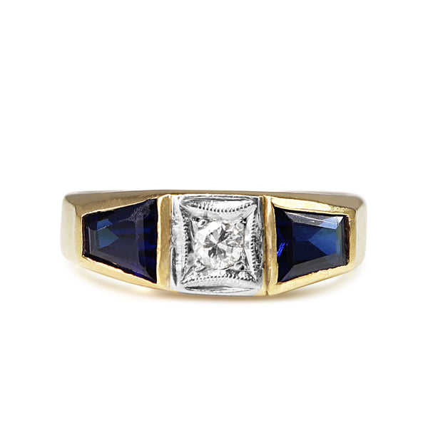 18ct Yellow and White Gold Sapphire and Diamond 3 Stone Ring