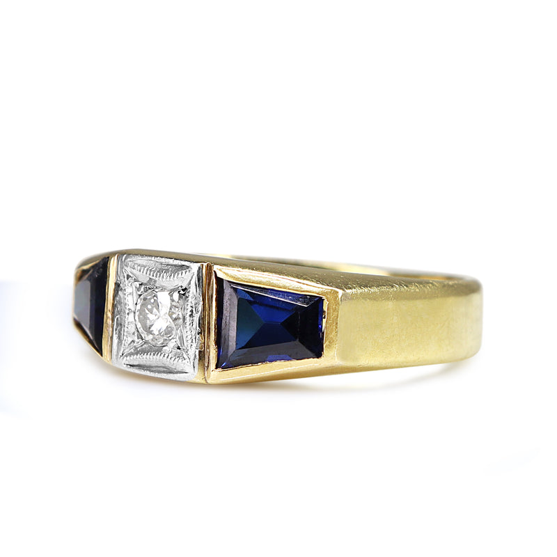 18ct Yellow and White Gold Sapphire and Diamond 3 Stone Ring