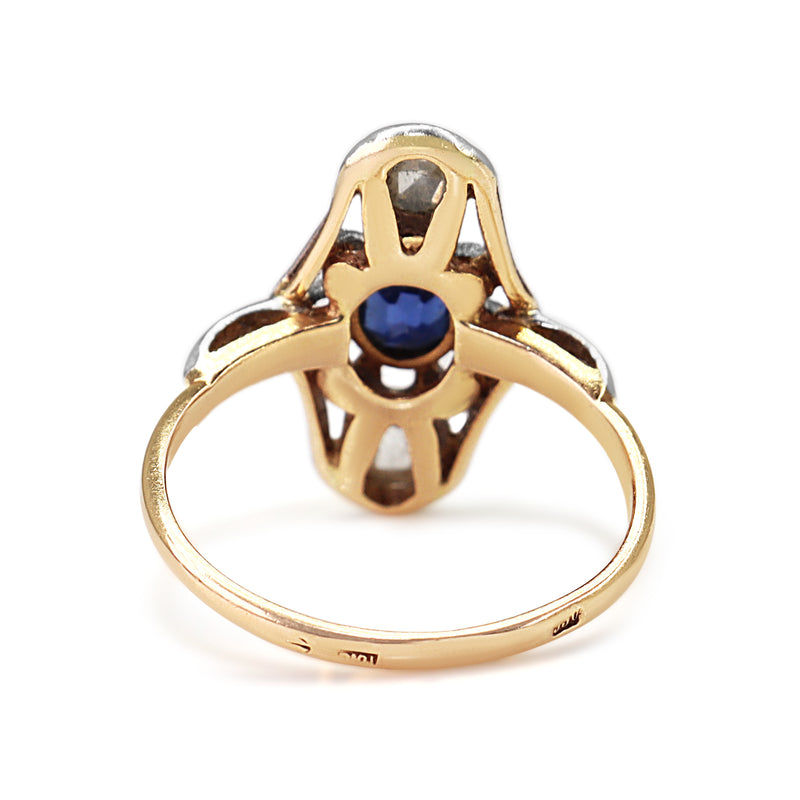 18ct Yellow and White Gold Antique Sapphire and Rose Cut Diamond Ring
