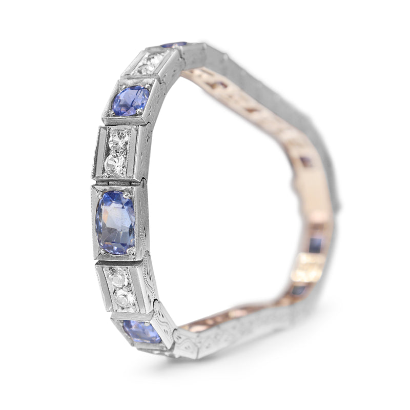 Silver Art Deco White and Blue Sapphire Bracelet