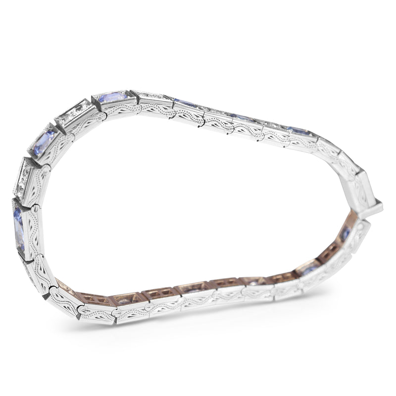 Silver Art Deco White and Blue Sapphire Bracelet