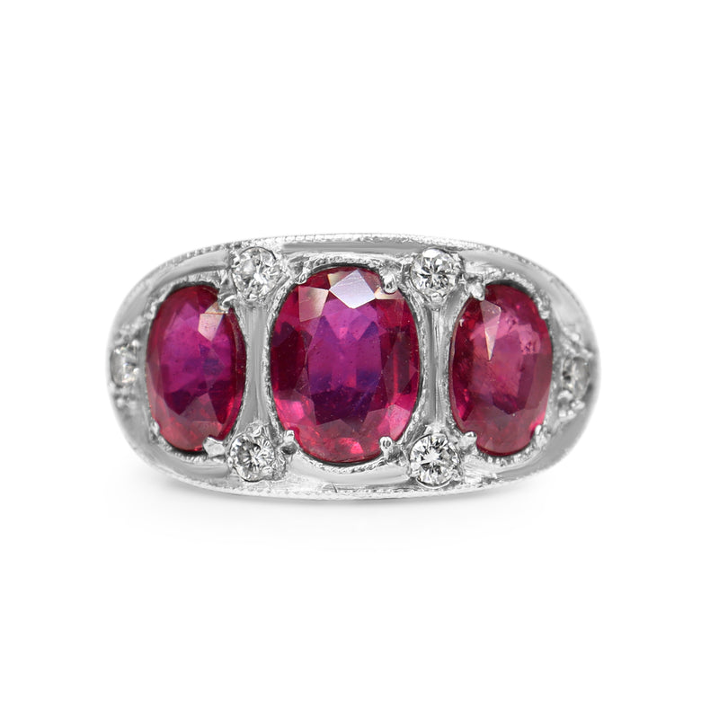 Platinum 3 Stone Ruby and Diamond Ring