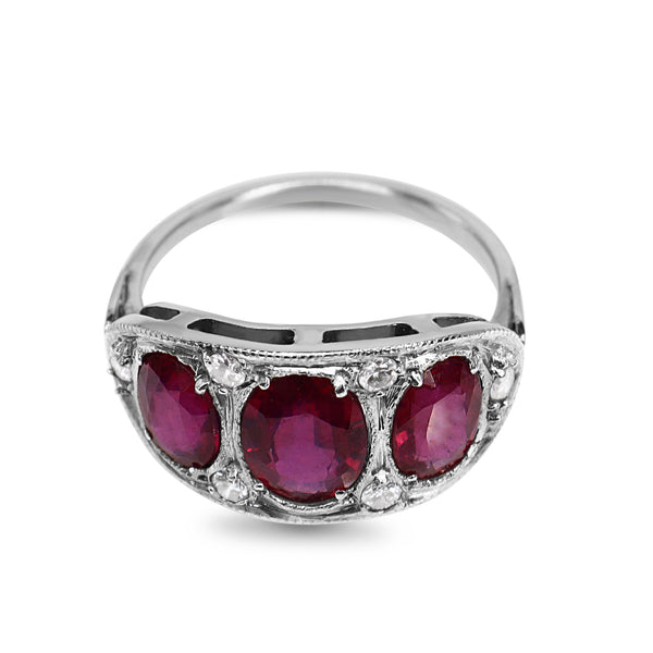 Platinum 3 Stone Ruby and Diamond Ring