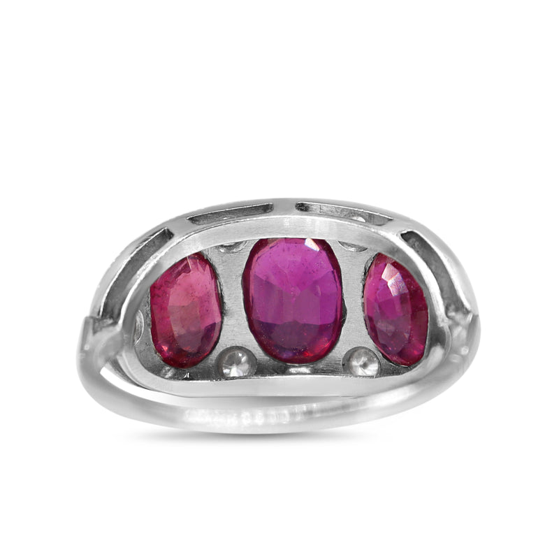 Platinum 3 Stone Ruby and Diamond Ring