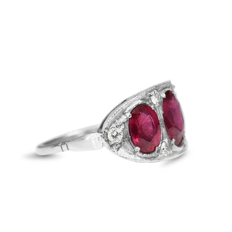 Platinum 3 Stone Ruby and Diamond Ring