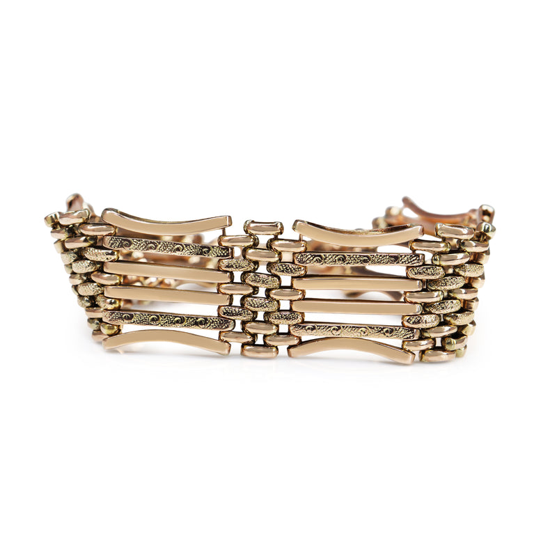 9ct Rose Gold Gate Link Bracelet with Etched Links and Padlock Clasp