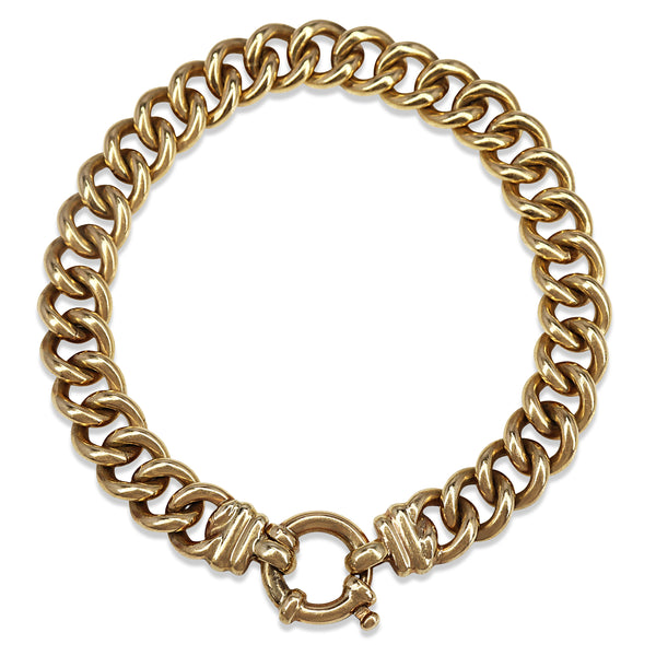 9ct Yellow Gold Solid Curb Link Bracelet with Bolt Clasp