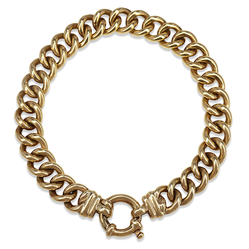 9ct Yellow Gold Solid Curb Link Bracelet with Bolt Clasp