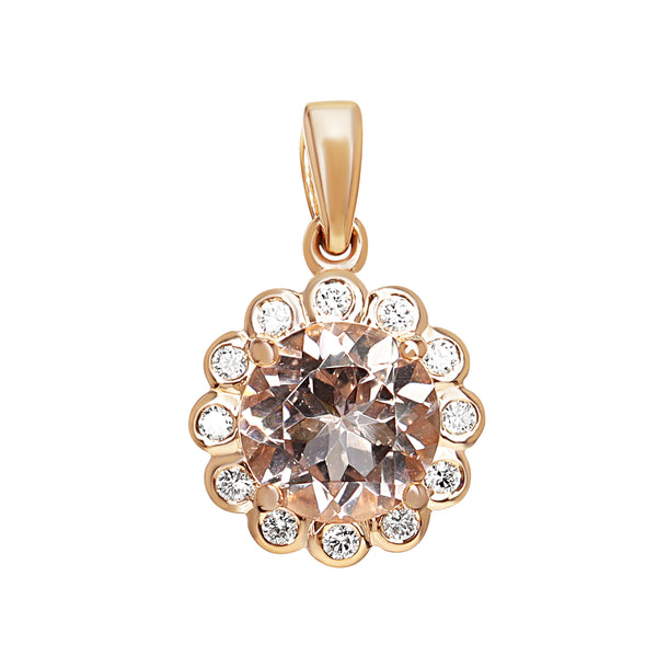 9ct Rose Gold Morganite and Diamond Daisy Style Pendant