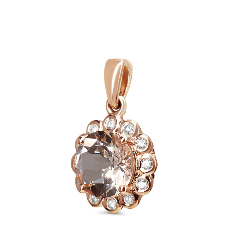9ct Rose Gold Morganite and Diamond Daisy Style Pendant